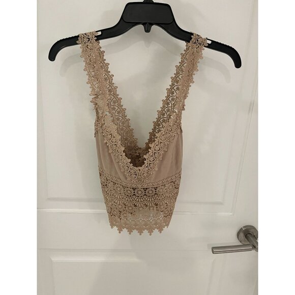 NWOT Charo Ruiz Ibiza Lace Cross Back Tank Top Bralette Top Nude Beige SMALL - Picture 2 of 6
